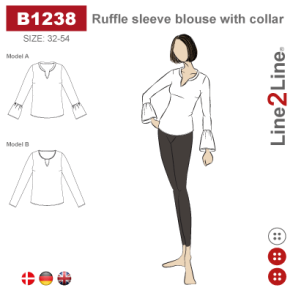 Snitmnster - Line2Line - B1238 Bluse med flsermer og krave