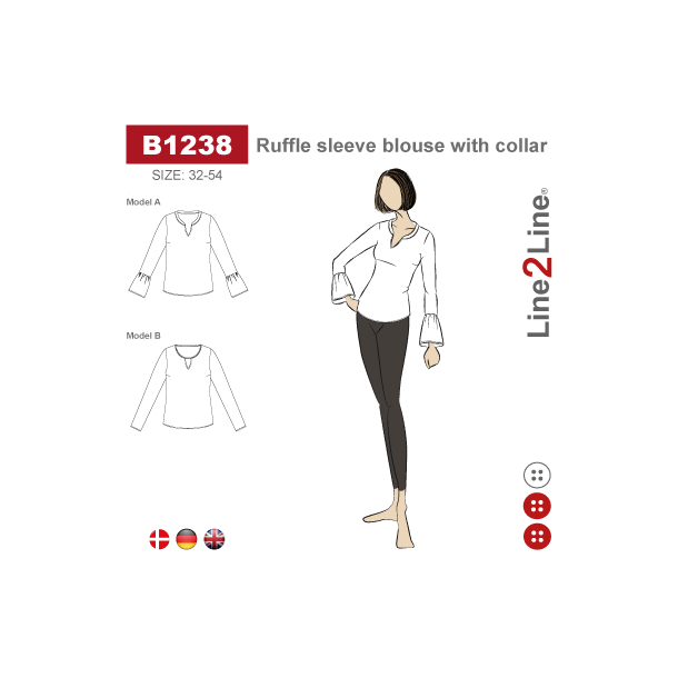 Snitmnster - Line2Line - B1238 Bluse med flsermer og krave