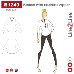 Snitmnster - Line2Line - B1240 Bluse med lynls i halskanten