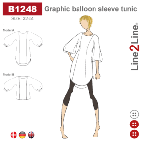 Snitmnster - Line2Line - B1248 Tunika med grafiske ballonrmer