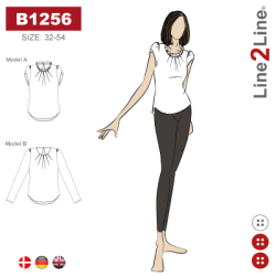 Snitmnster - Line2Line - B1256 Bluse med lg og puf tulipanrmer