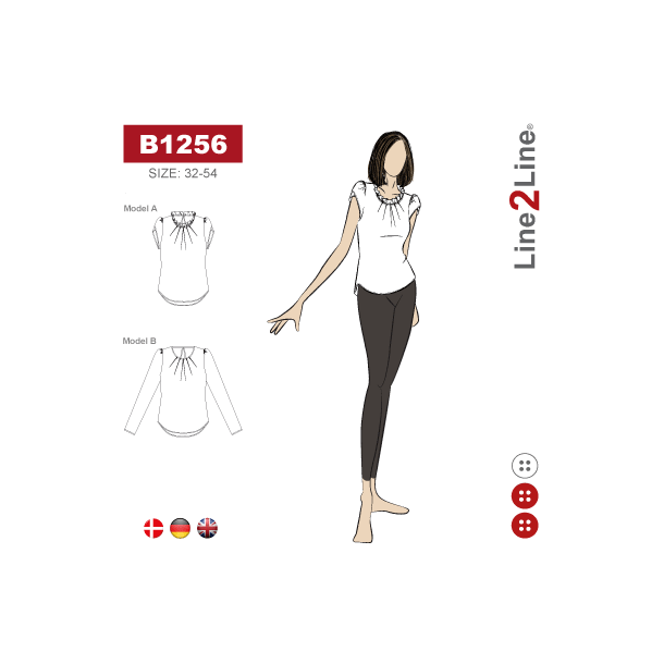 Snitmnster - Line2Line - B1256 Bluse med lg og puf tulipanrmer