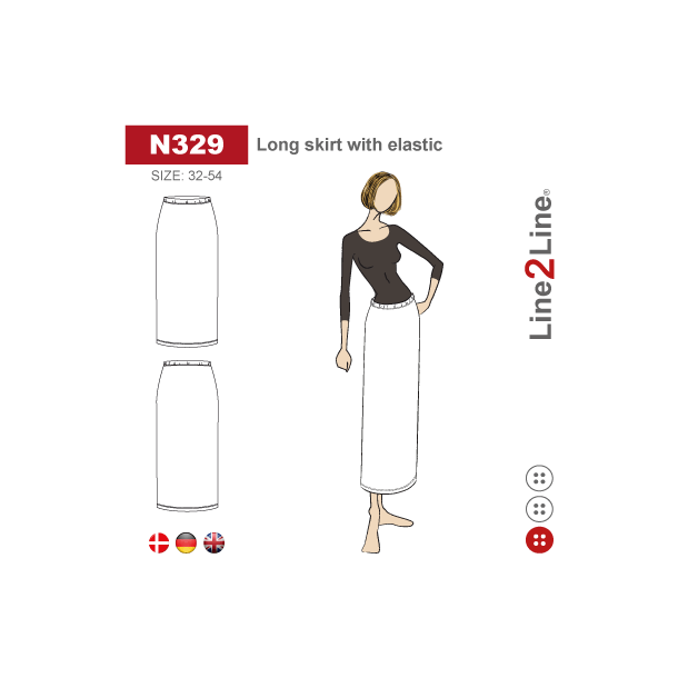 Snitmnster - Line2Line - N329 Lang nederdel med elastik, strk