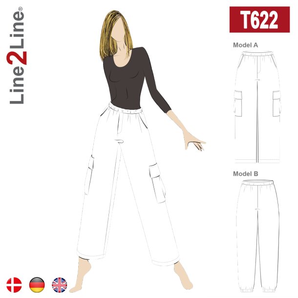 Snitmnster - Line2Line -  T622 Lse cargobukser med skrlommer