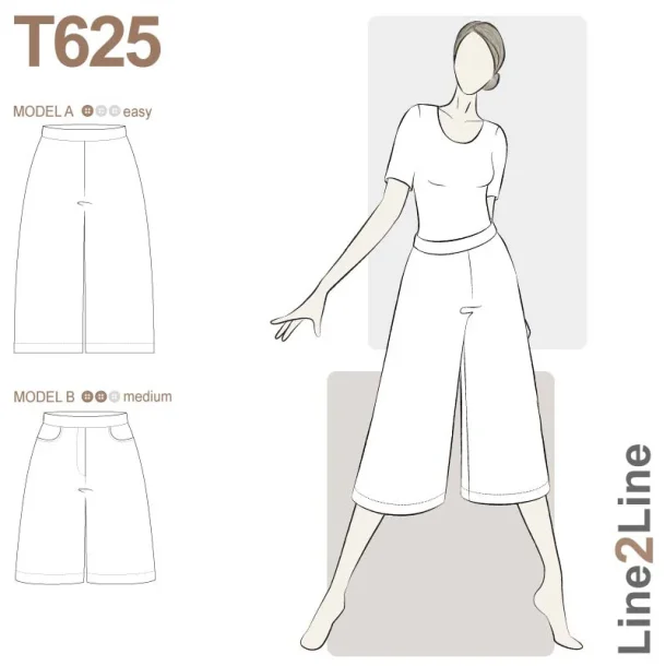 Snitm�nster - Line2Line  - T625 Culotte bukser / shorts med elastik bagp�