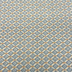 Liberty Stof med striber og blomster i bl� og camel p� hvid baggrund pr 0,25 m