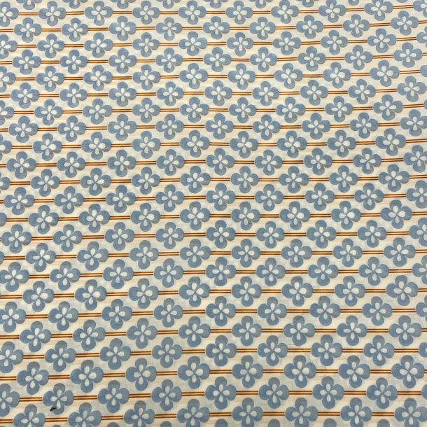 Liberty Stof med striber og blomster i bl� og camel p� hvid baggrund pr 0,25 m