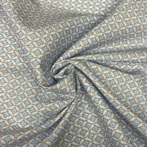 Liberty Stof med striber og blomster i bl� og camel p� hvid baggrund pr 0,25 m