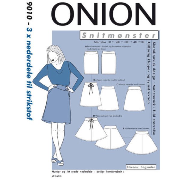 Onion 9010 - 3 x nederdele til strikstof - Snitmnster til plusstrrelser