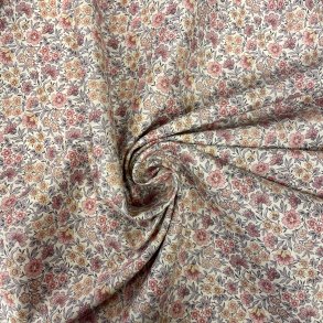 Liberty Stof med glimmer og sm� blomster i rosa nuancer p� hvid baggrund pr 0,25 m