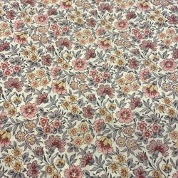 Liberty Stof med glimmer og sm� blomster i rosa nuancer p� hvid baggrund pr 0,25 m