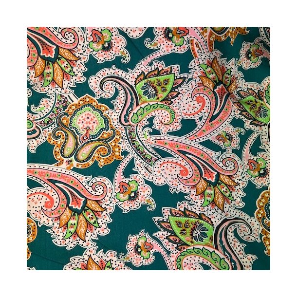 Fast viskose med orientalsk mnster p grn bund pr. 0,25 m.