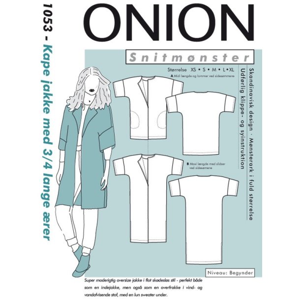 Onion 1053 - Kape jakke med 3/4 lange ærmer. Snitmønster