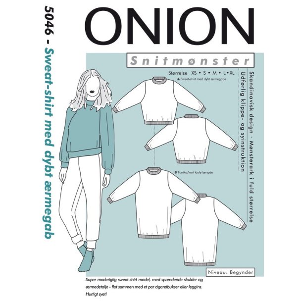 Onion 5046 - Sweatshirt med dybt rmegab. Snitmnster