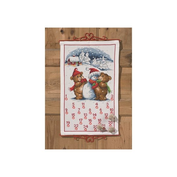 Pakkekalender - broderi fra Permin med sde bjrne og snemand