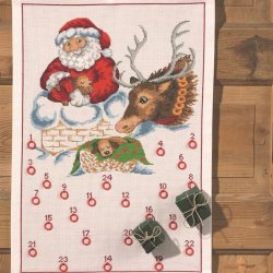 Pakkekalender - broderi fra Permin med julemand i skorsten
