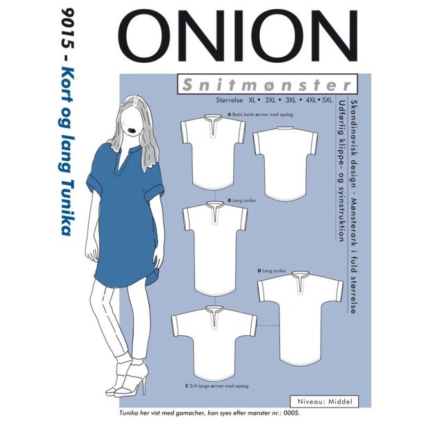 Onion 9015 - Kort og lang Tunika til plusstrrelser. Snitmnster