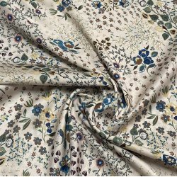 Beige polyester med sm blomster - pr. 0,25 meter