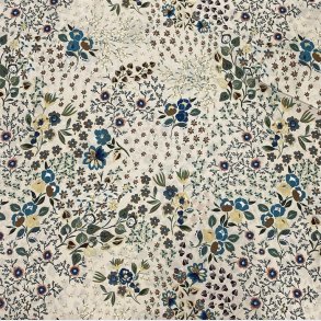 Beige polyester med sm blomster - pr. 0,25 meter