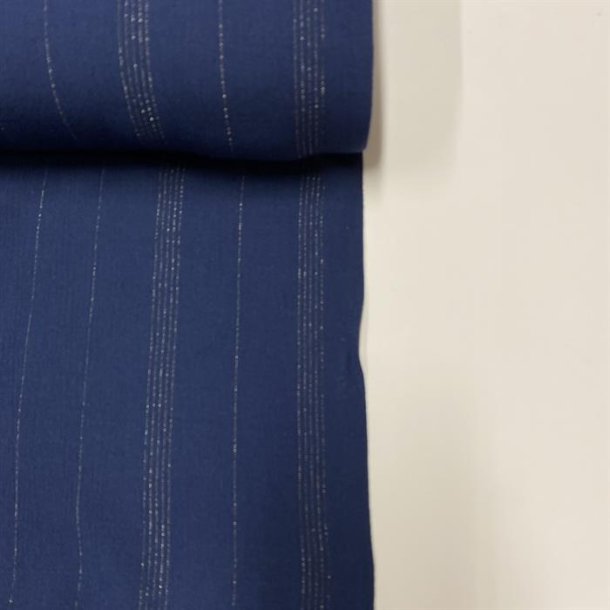 Bl viskose med guldstriber - pr. 0,25 meter