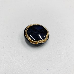 Blank bl�-sort knap med pr�get m�nster og guld kant, 28 mm