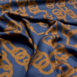 Bld viskose i bl med mnster i brun sukker - pr. 0,25 meter