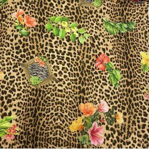 Bld viskose med dyreprint og blomster - pr. 0,25 meter 