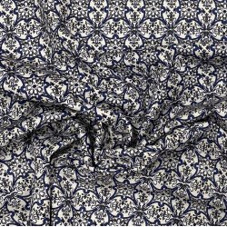 Bomuld med symmetrisk, blt mnster - pr. 0,25 meter 