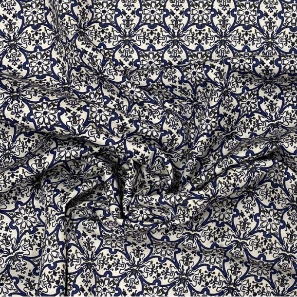 Bomuld med symmetrisk, blt mnster - pr. 0,25 meter 