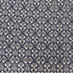 Bomuld med symmetrisk, blt mnster - pr. 0,25 meter 