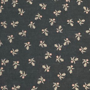 Bomuldsl�rred i koksgr� med sm�t blomsterprint - pr. 0,25 meter