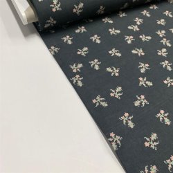 Bomuldslrred i koksgr med smt blomsterprint - pr. 0,25 meter