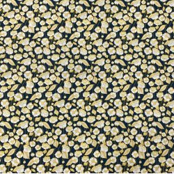 Bomuldspoplin i mrkegrn med gule blomster - pr. 0,25 meter