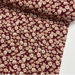 Bomuldspoplin i mrkerd med lyse blomster - pr. 0,25 meter