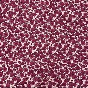 Bomuldspoplin i sart rosa med mrkrosa blomster - pr. 0,25 meter