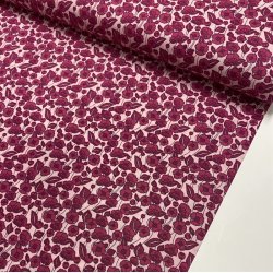 Bomuldspoplin i sart rosa med mrkrosa blomster - pr. 0,25 meter