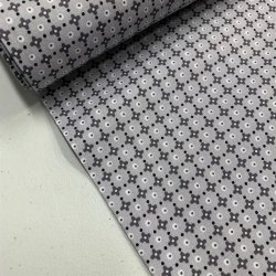 Bomuldspoplin i gr med grt mnster - pr. 0,25 meter