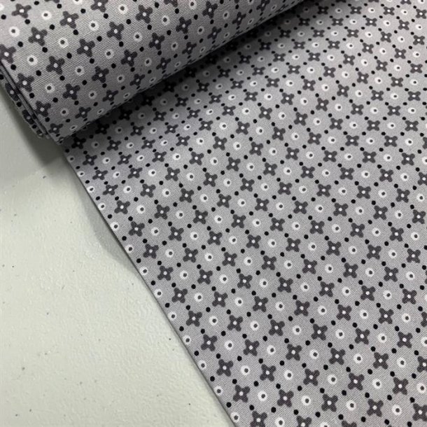 Bomuldspoplin i gr med grt mnster - pr. 0,25 meter