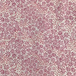 Bomuldspoplin i hvid med blomster og prikker i rosa - pr. 0,25 meter