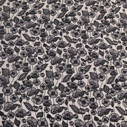 Bomuldspoplin i lysegr med mrkegr blomster - pr. 0,25 meter