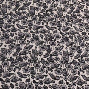 Bomuldspoplin i lysegr med mrkegr blomster - pr. 0,25 meter