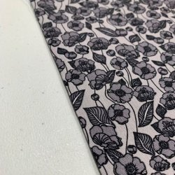 Bomuldspoplin i lysegr med mrkegr blomster - pr. 0,25 meter