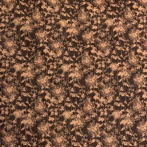Bomuldspoplin i mrkebrun med lysebrune blomster - pr. 0,25 meter