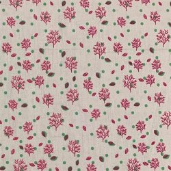 Bomuldspoplin i sand med sm trer og blade - pr. 0,25 meter