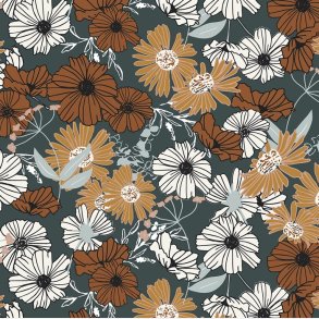 Bomuld - kollektion Wallflower, Flower Child i Hunter Green fra Cotton + Steel - pr. 0,25 meter 