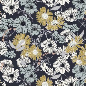 Bomuld - kollektion Wallflower, Flower Child i Navy fra Cotton + Steel - pr. 0,25 meter 