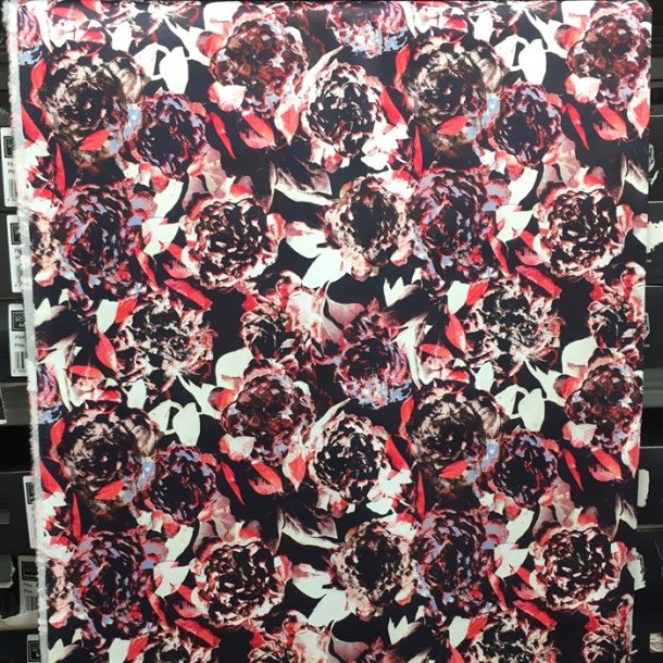 Bomuldsstof med smukke dystre bonderoser - pr. 0,25 meter