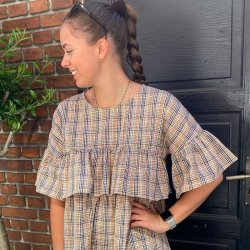 Bomuld / viskose med tern i camel - pr. 0,25 meter 