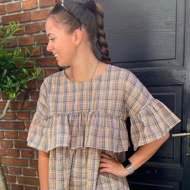 Bomuld / viskose med tern i camel - pr. 0,25 meter 