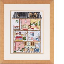 Broderi (billede) med hjt dukkehus  - 92-7434